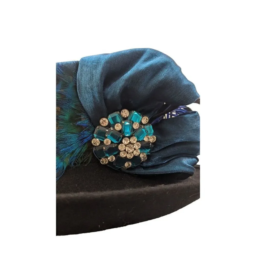 Whittall Shon Real Feathered Church‎ Derby Hat Purple Blue Black Multicolored